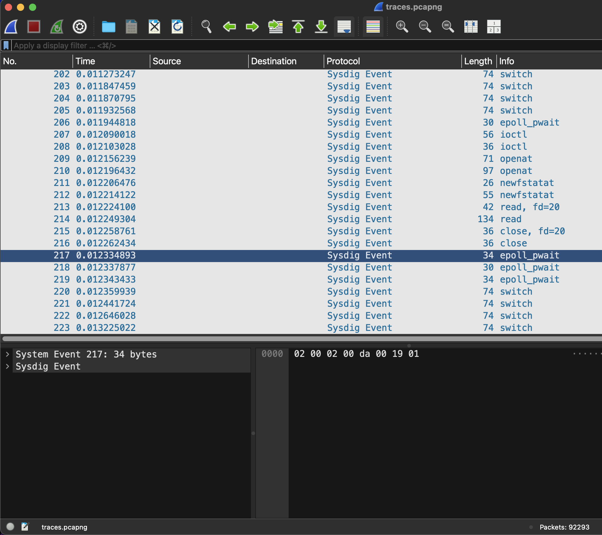 Opened the pcapng in wireshark
