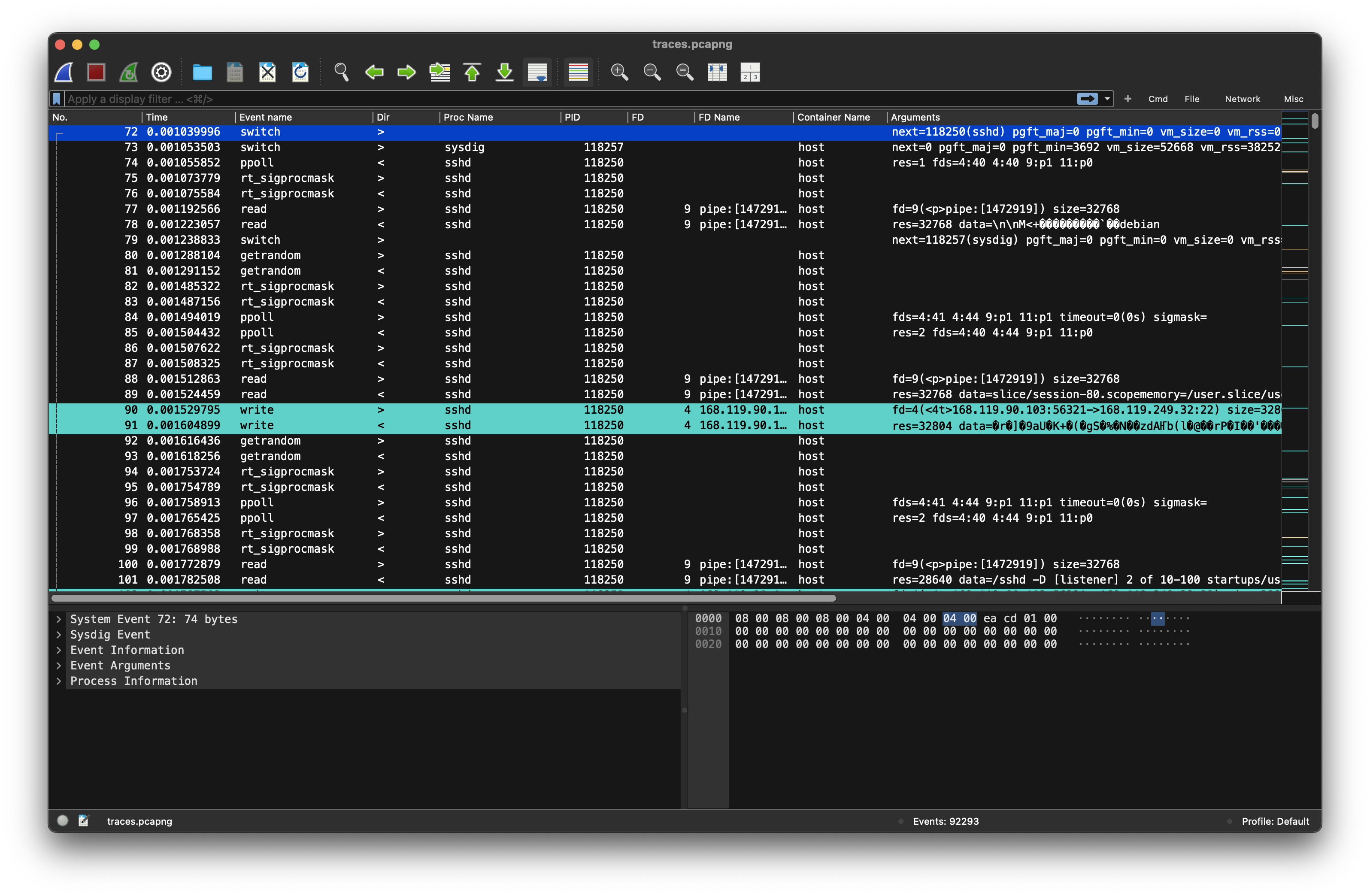 Opened the pcapng in wireshark