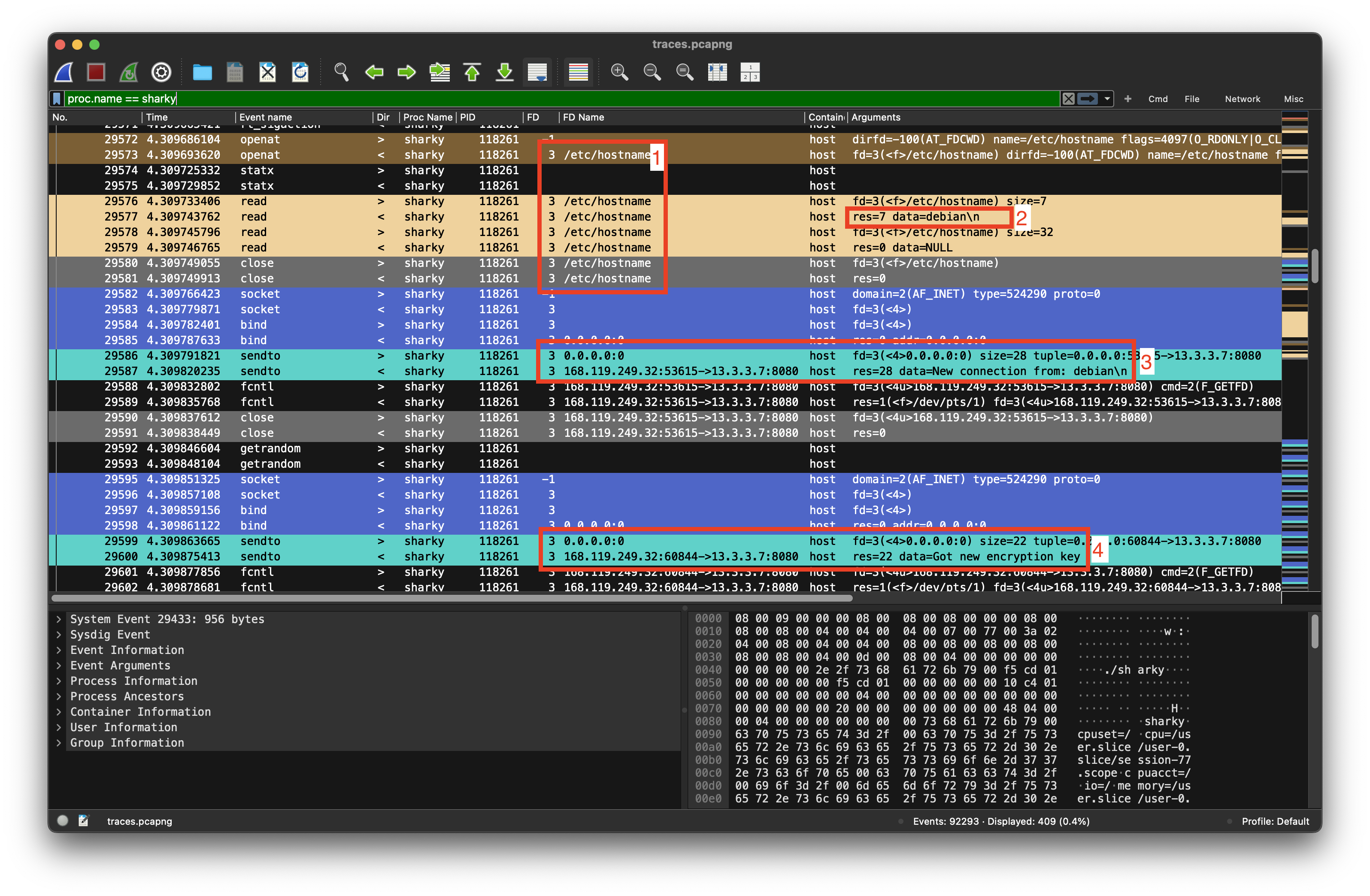 Opened the pcapng in wireshark