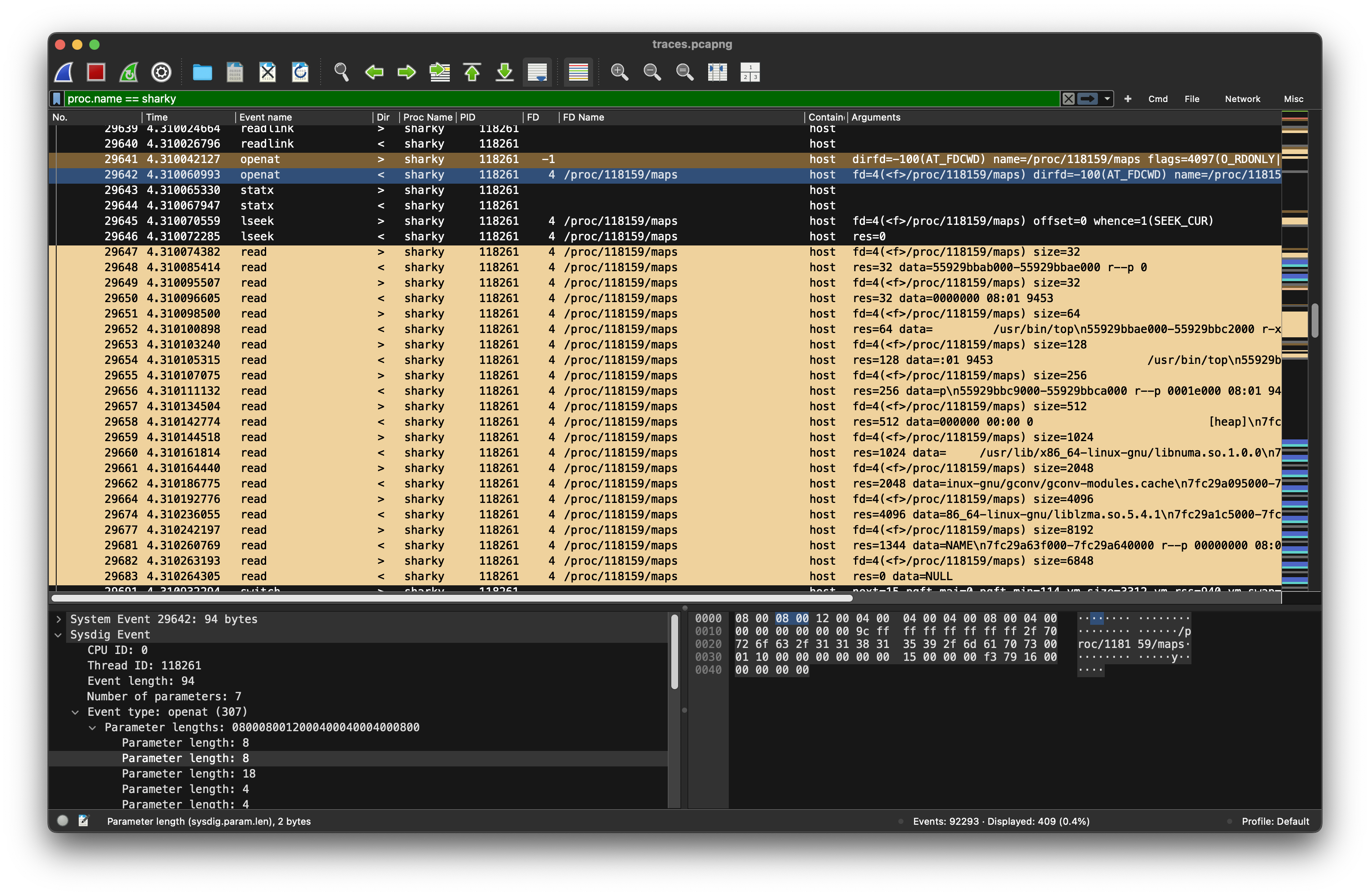 Sharky reads maps file of top-process (pid=118159)