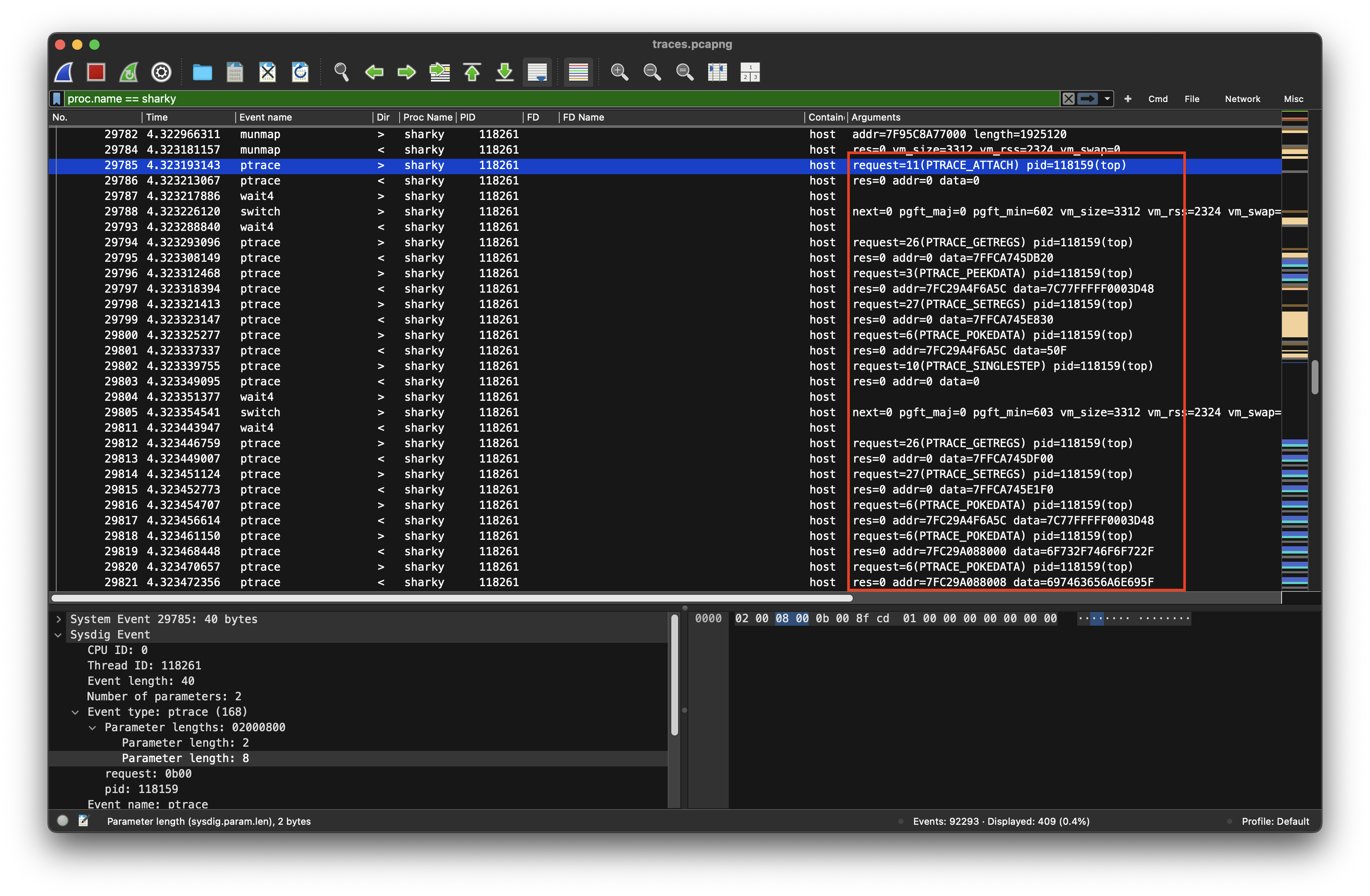 Sharky writes to memory